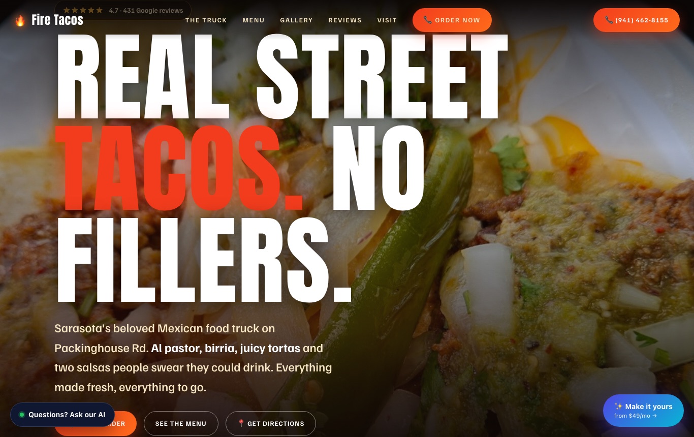 Fire Tacos website screenshot