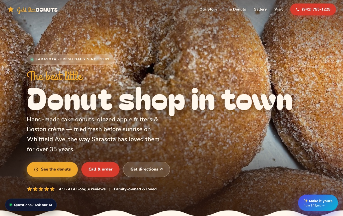 Gold Star Donuts website screenshot